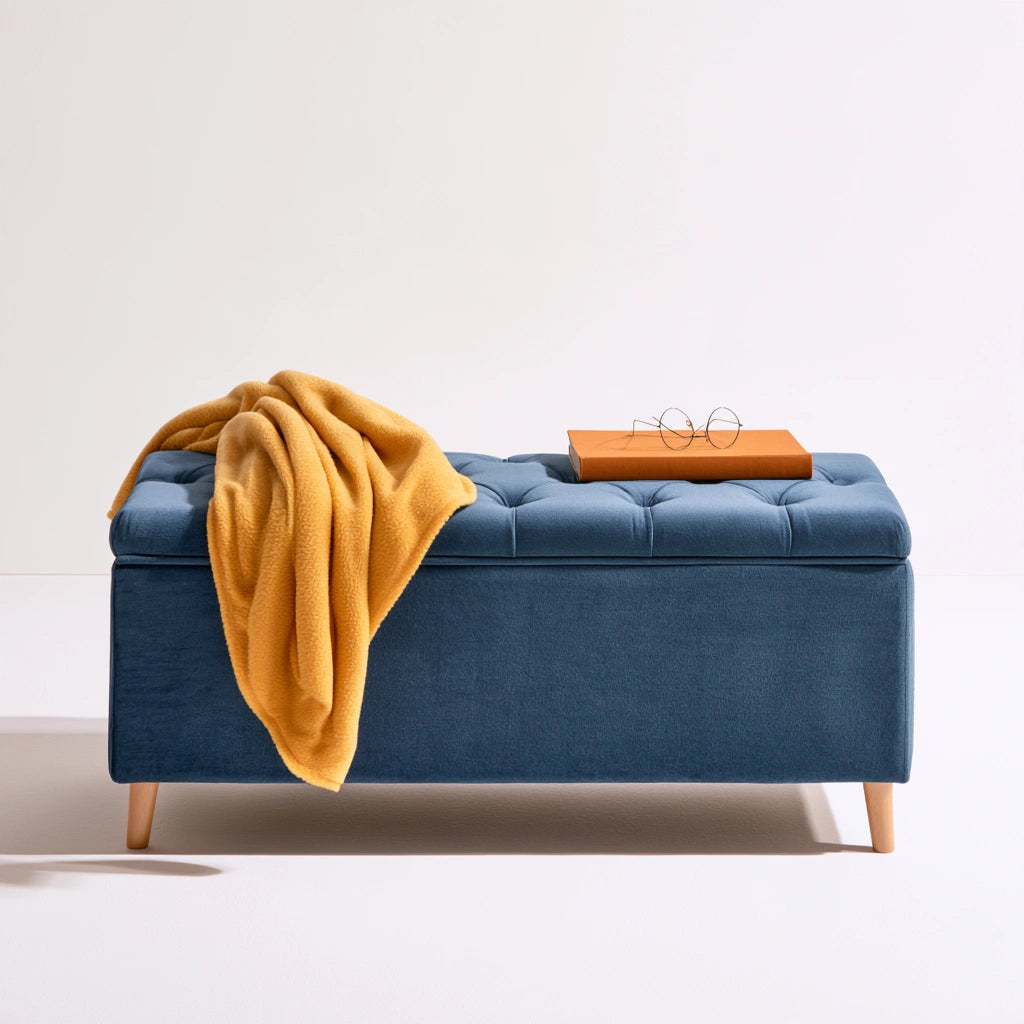 Pouf quadrato in velluto, colore blu