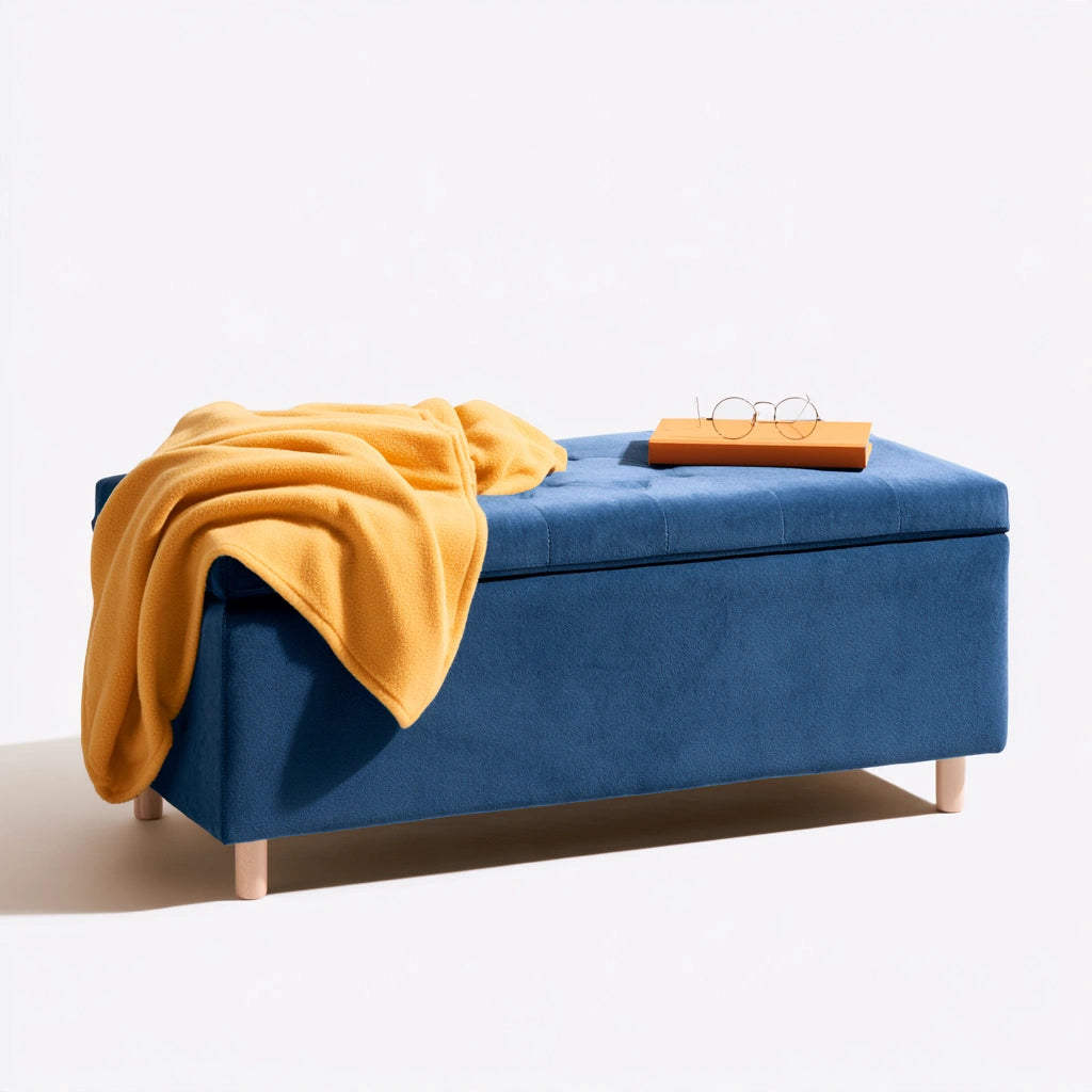 Pouf quadrato in velluto, colore blu