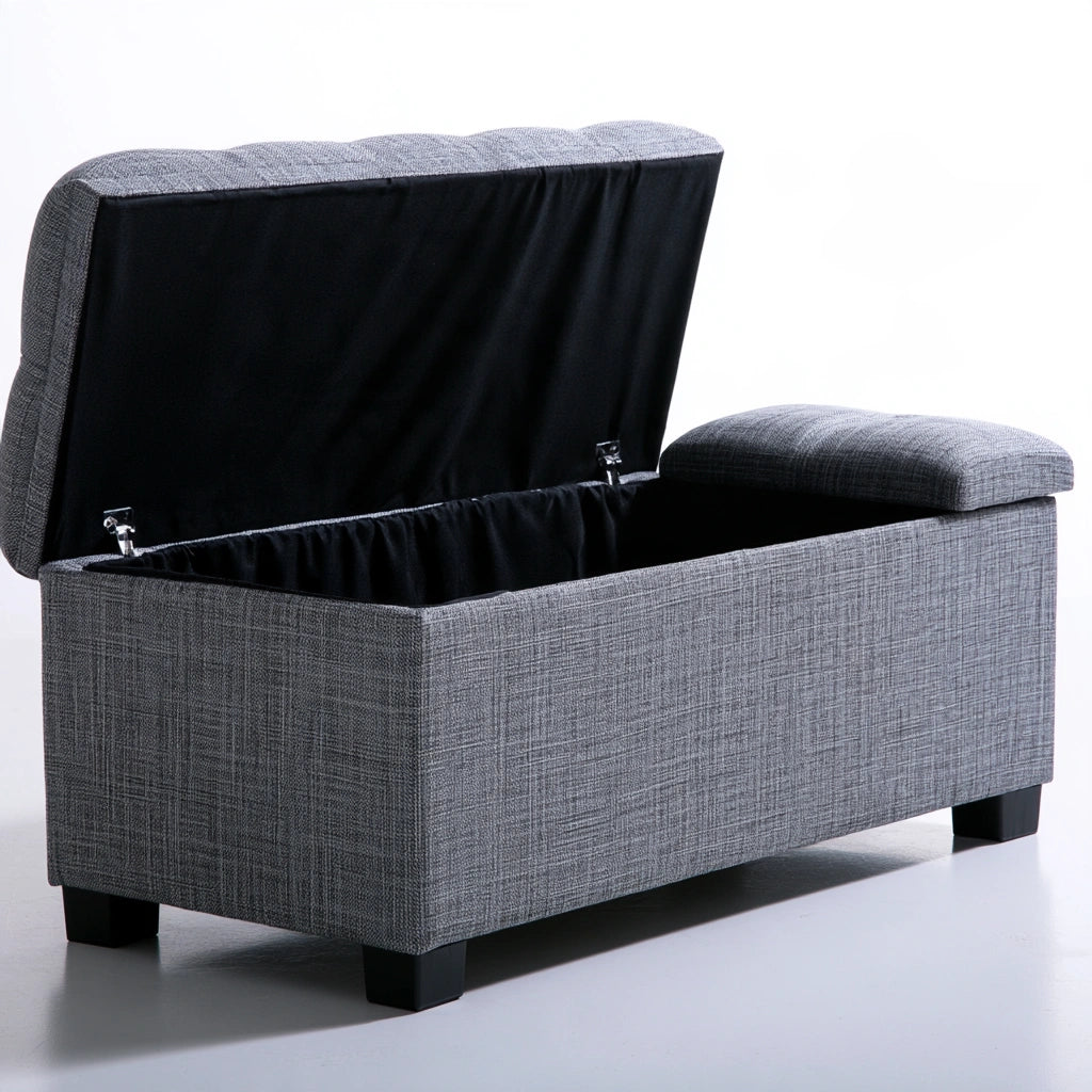 Pouf contenitore con rivestimento in tessuto, colore grigio